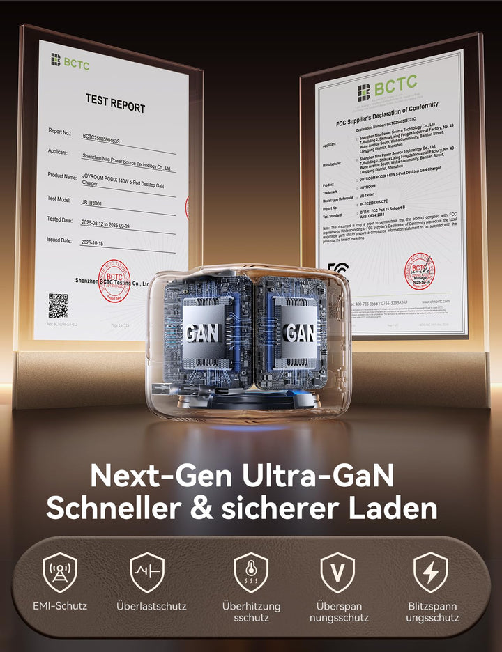 GaN Ladestation 140W 5-in-1 mit 2 einziehbaren USB-C-Kabeln LCD - Bild 8