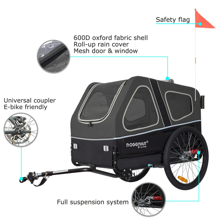 Hunde-Fahrradanhänger &amp; Buggy 2-in-1 gefedert bis 45 kg Grösse XL - Bild 2