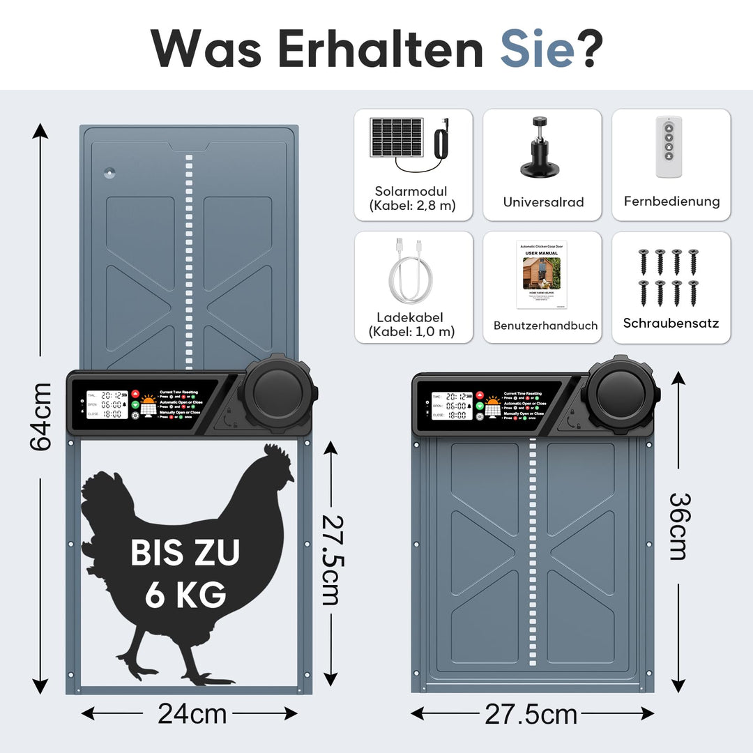 Automatische Hühnerklappe Solar mit Timer und Fernbedienung 24x27,5cm - Bild 7