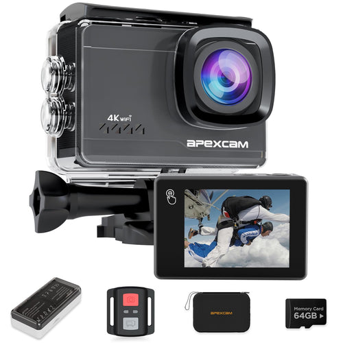 Action Cam 4K60FPS 64MP WLAN EIS 40m wasserdicht mit Zubehör-Set