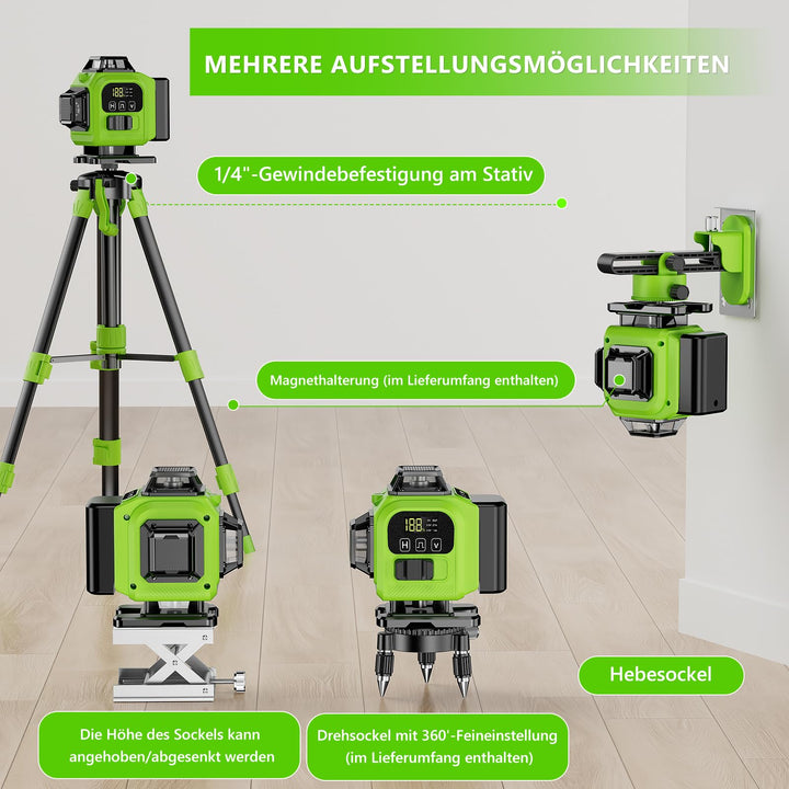 Kreuzlinienlaser Grün 16 Linien 4x360° selbstnivellierend mit Stativ - Bild 6