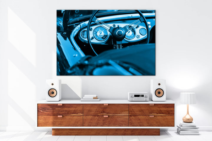 Leinwandbild Roter Cabrio Oldtimer 80x60 cm Blau Monochrom - Bild 5