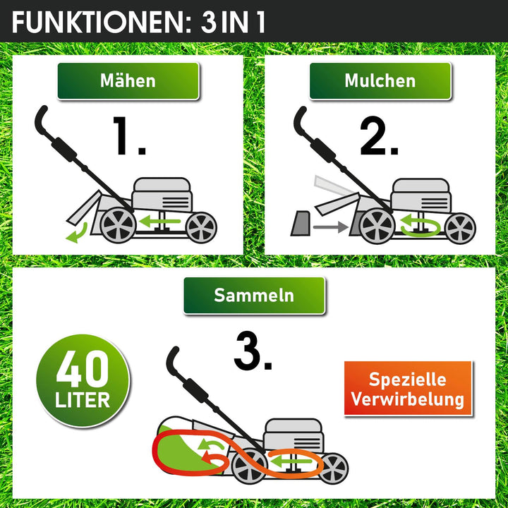 Benzin Rasenmäher mit Hinterradantrieb 41cm 3-in-1 Mulchen 40L - Bild 5
