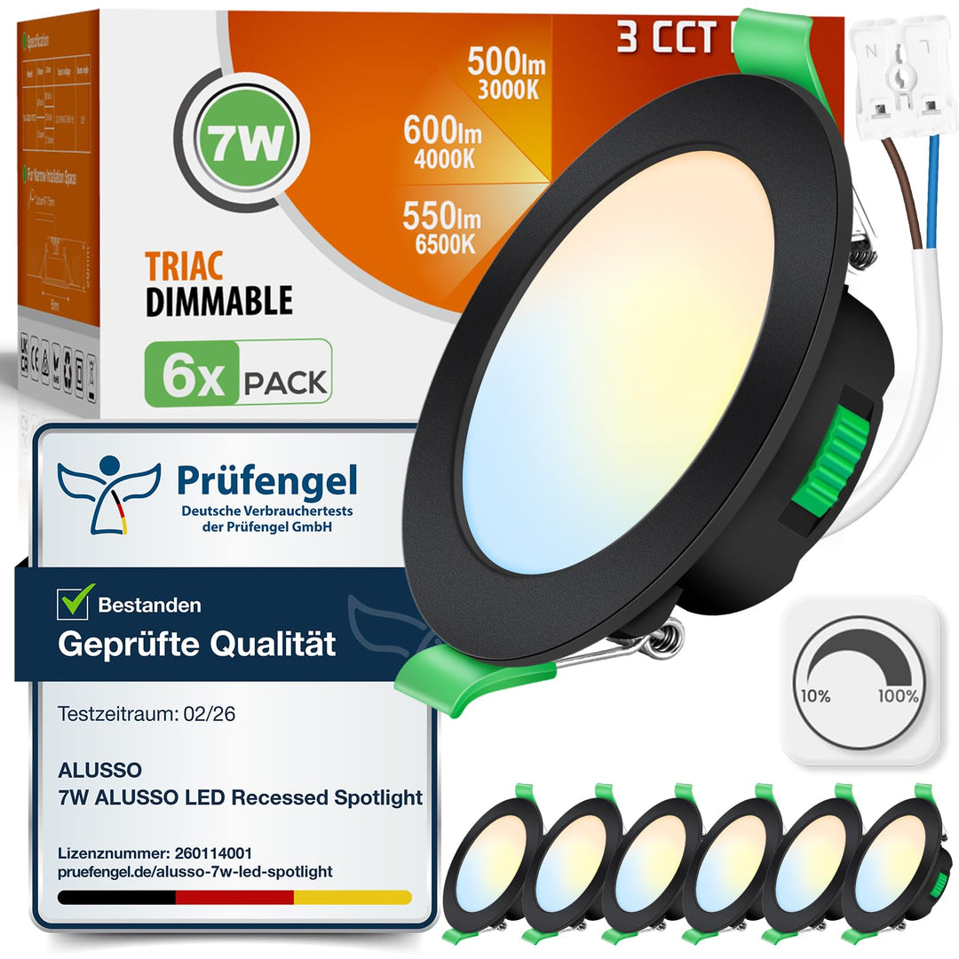 LED Einbaustrahler 7W dimmbar IP44 3 Farbtemperaturen 6er Set