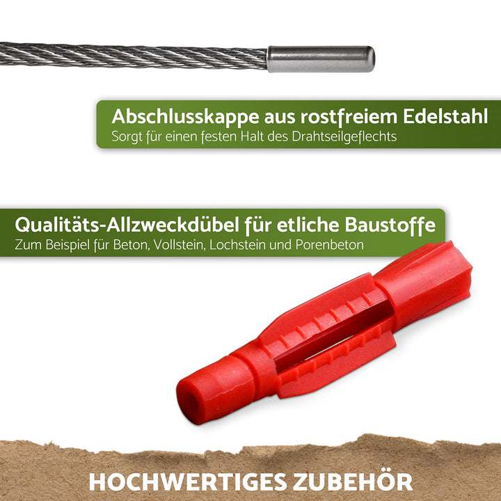 Rankhilfe Edelstahl Komplettset 8 Halter 12,5m Seil für Kletterpflanzen - Bild 5