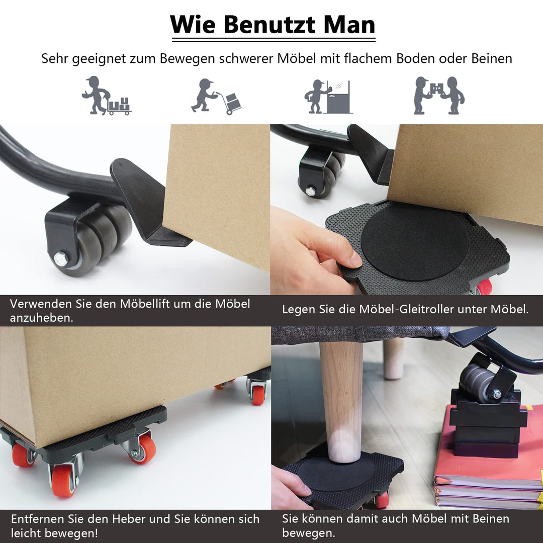 Möbel-Transportroller Set mit Möbelheber 4 Rollen 360° - Bild 6
