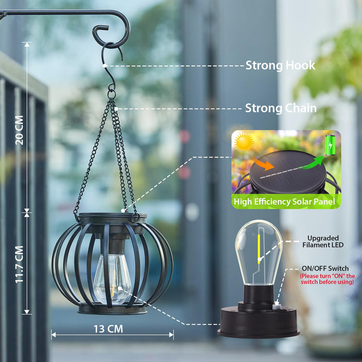 Solar Hängeleuchte Metall Schwarz 4er-Set IP65 für Garten - Bild 3