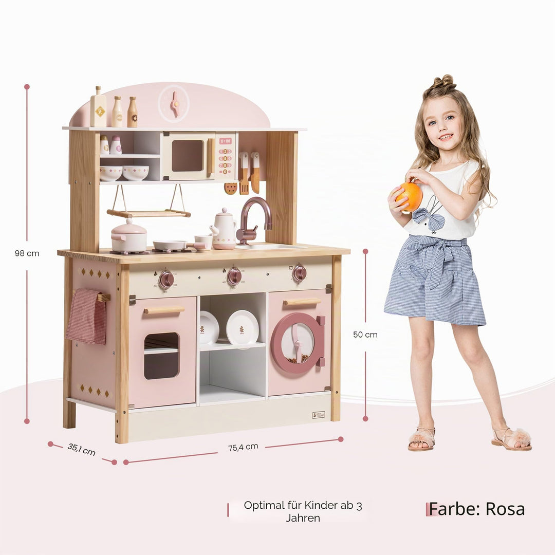 Spielküche Holz mit Zubehör für Kinder Rosa Mädchen - Bild 7