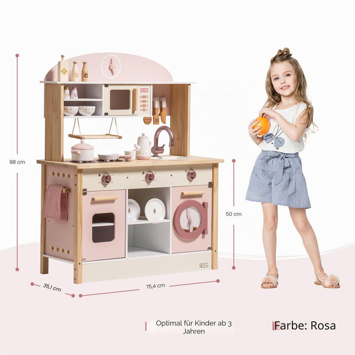Spielküche Holz mit Zubehör für Kinder Rosa Mädchen - Bild 7