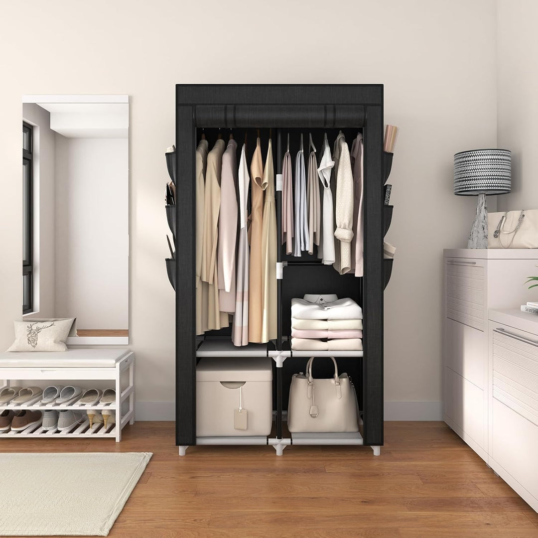 Stoffschrank mit Abdeckung 90x45x172 cm schwarz 2 Kleiderstangen - Bild 2