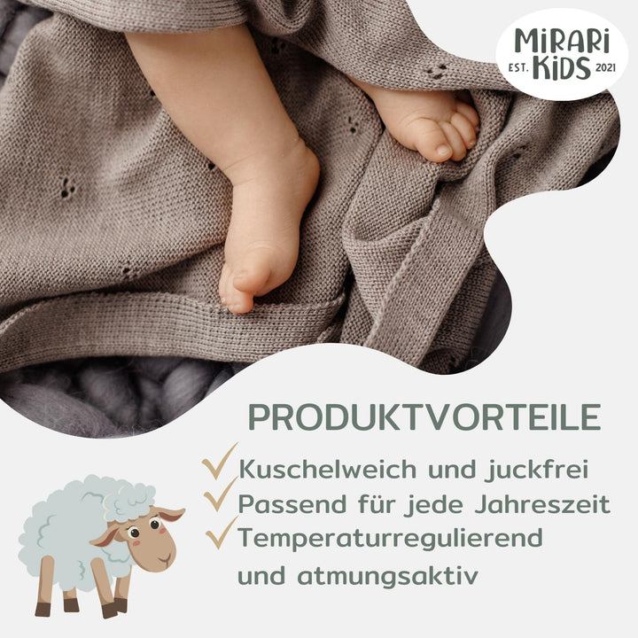 Babydecke Merinowolle gestrickt 75x100 cm Taupe für Neugeborene - Bild 5