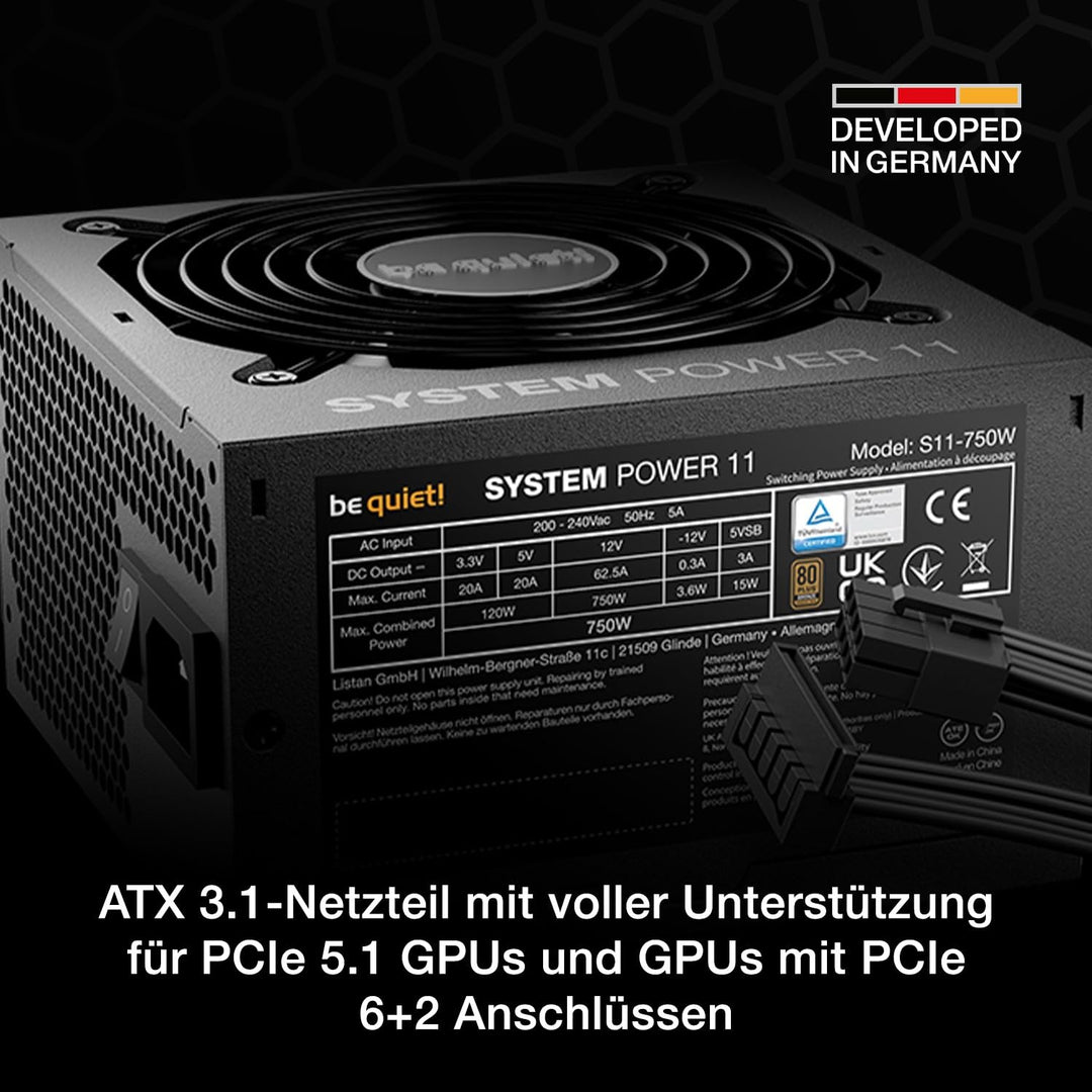 PC Netzteil 750W ATX 3.1 80 Plus Bronze PCIe 5.1 leiser Lüfter - Bild 2