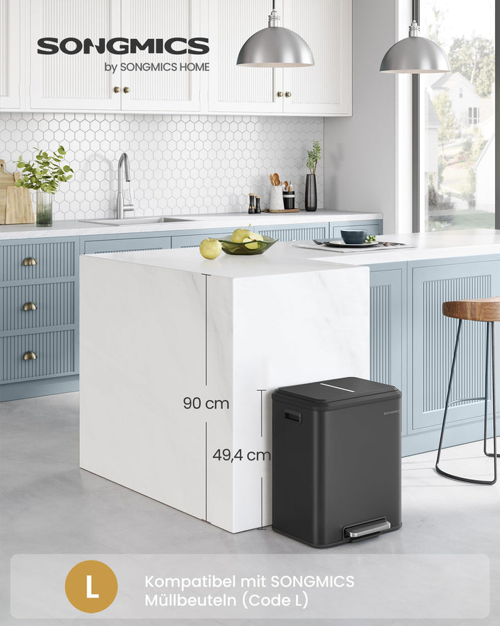 Mülleimer Küche Doppel-Trennsystem 2x15L Stahl mit Pedal - Bild 2