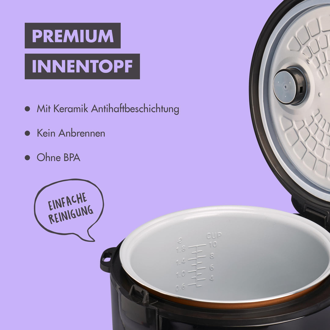 Reiskocher mit Keramikbeschichtung 1,8L 700W Dampfgarer 10 Portionen - Bild 6