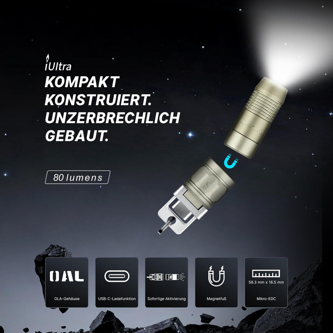 Mini Taschenlampe Schlüsselbund USB-C aufladbar 80 Lumen Aluminium - Bild 2