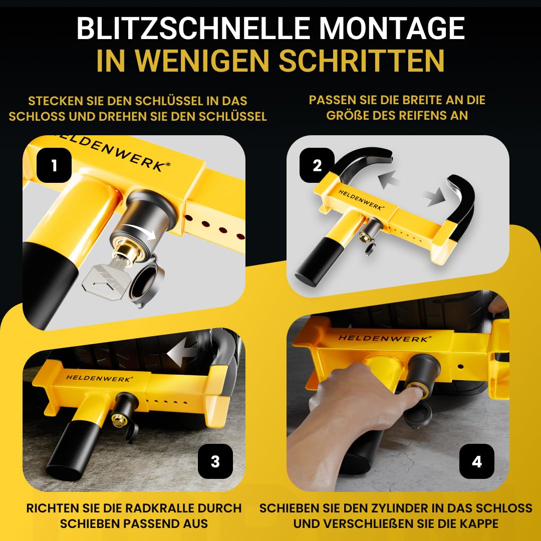 Parkkralle Hartstahl mit Hochsicherheitsschloss 9 Verriegelungspunkte - Bild 4