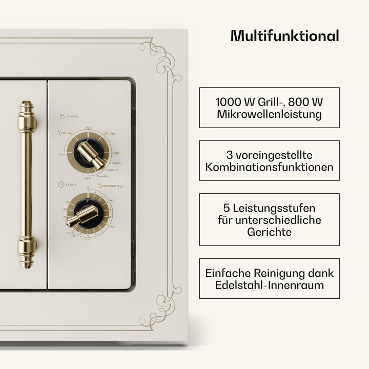 Einbau-Mikrowelle mit Grill 800W/1000W 20L Retro-Design Elfenbein - Bild 5
