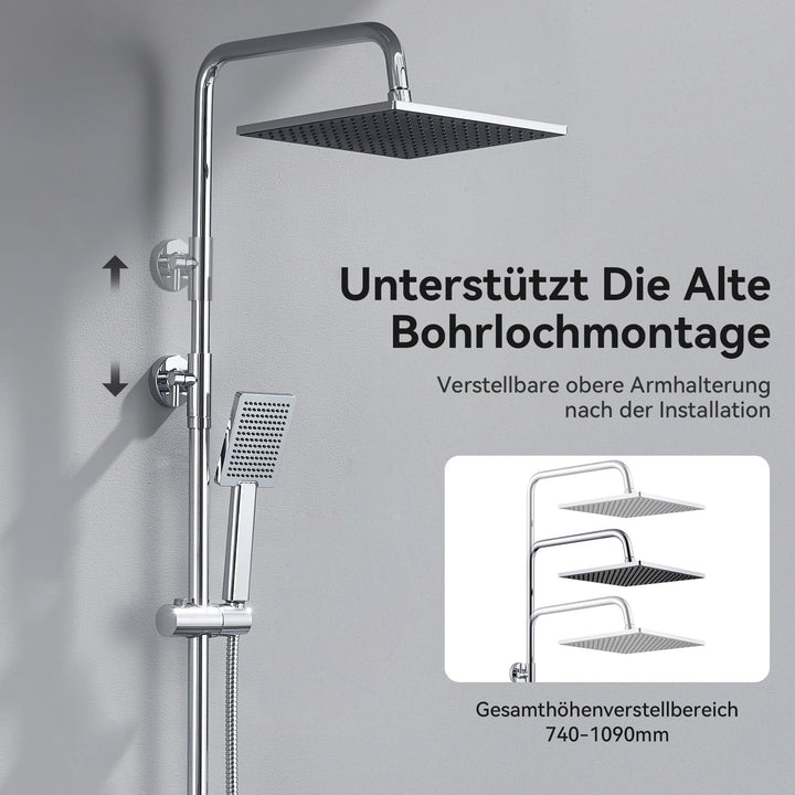 Regendusche ohne Armatur Edelstahl 25x25cm höhenverstellbar 74-109cm - Bild 3