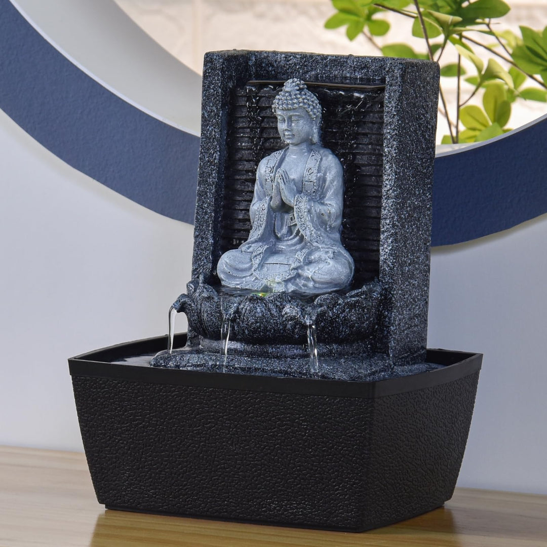 Zimmerbrunnen Buddha mit LED-Farbwechsel Kunstharz 26 cm grau - Bild 12