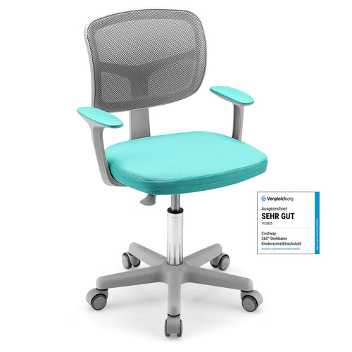Kinderschreibtischstuhl 360° drehbar höhenverstellbar 40-54 cm Türkis