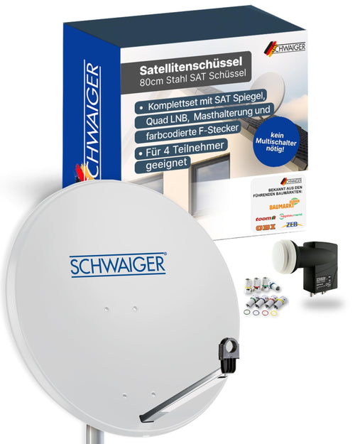 Satellitenschüssel Komplettset Stahl Ø 80 cm für 4 Teilnehmer