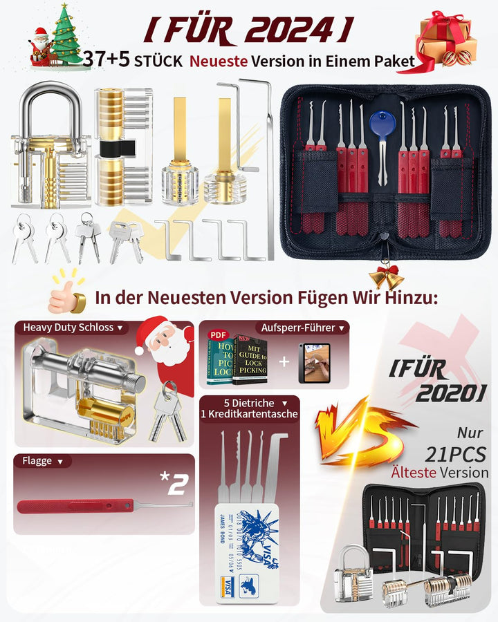 Lockpicking Set 37+5 Teile mit 5 transparenten Schlössern für Anfänger &amp; Profis - Bild 2