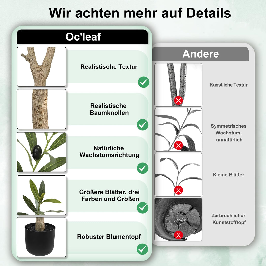 Kunstpflanze Olivenbaum 180 cm mit Früchten und Zementtopf - Bild 6