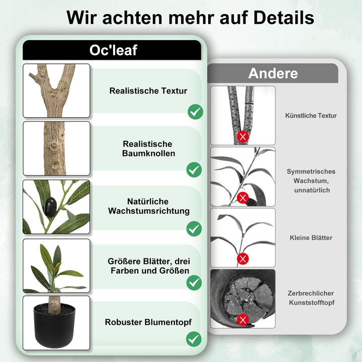 Kunstpflanze Olivenbaum 180 cm mit Früchten und Zementtopf - Bild 6