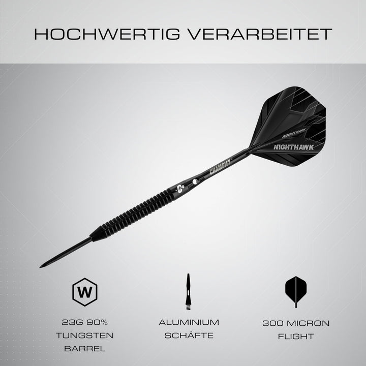 Steeldart Set 90% Tungsten 23g mit Darttasche, 9 Schäfte &amp; Flights - Bild 3