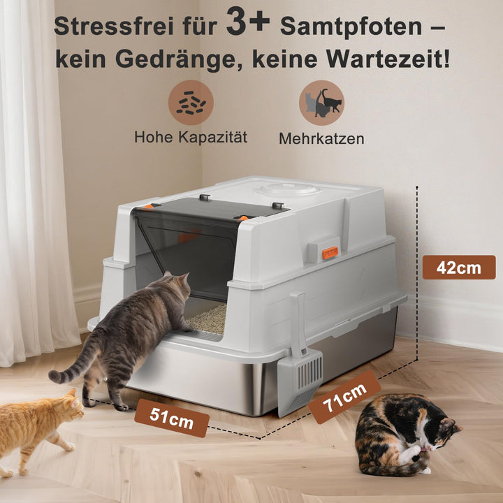 Katzenklo Edelstahl mit Deckel 71x51x42cm 3-in-1 für Grosskatzen - Bild 3