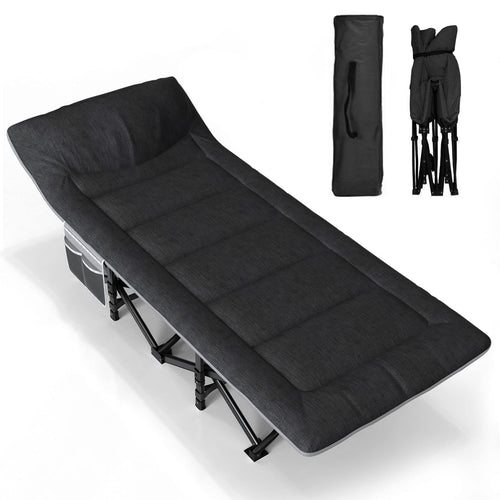 Campingbett klappbar mit Kissen, Stahl, bis 200 kg, inkl. Tasche