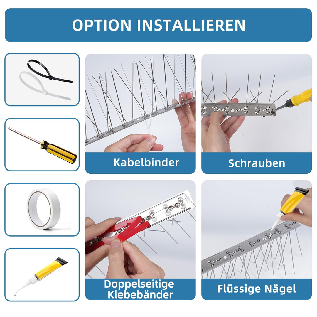 Vogelabwehr Spikes vormontiert Edelstahl 360° 7,26 m Dach Balkon - Bild 5