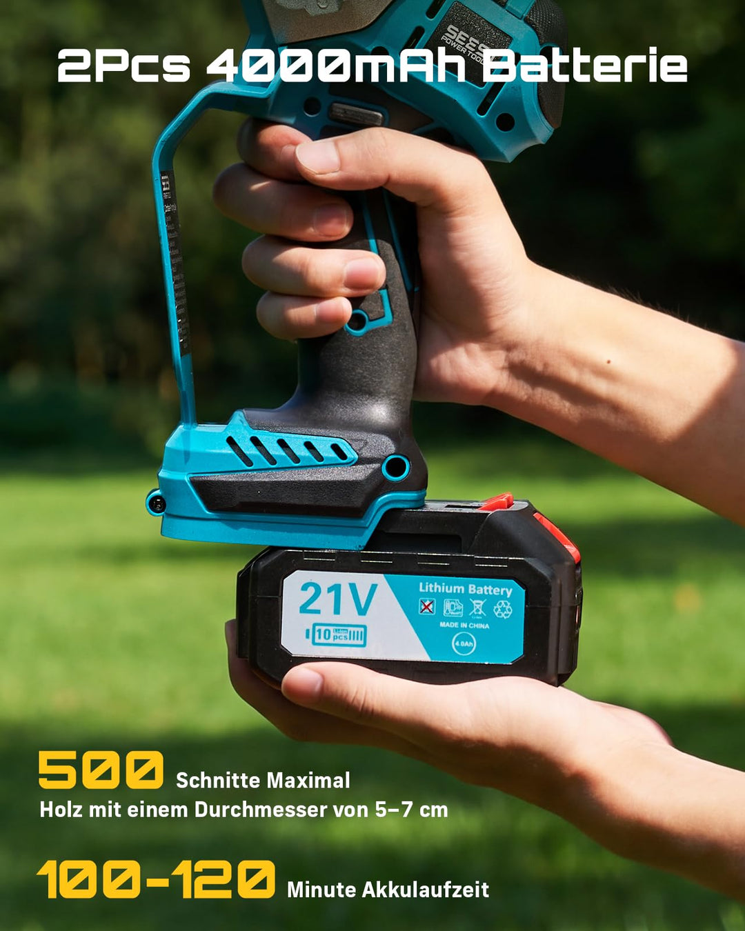 Mini Kettensäge Akku 6 Zoll bürstenlos 1000W mit 2x4Ah Akku - Bild 4