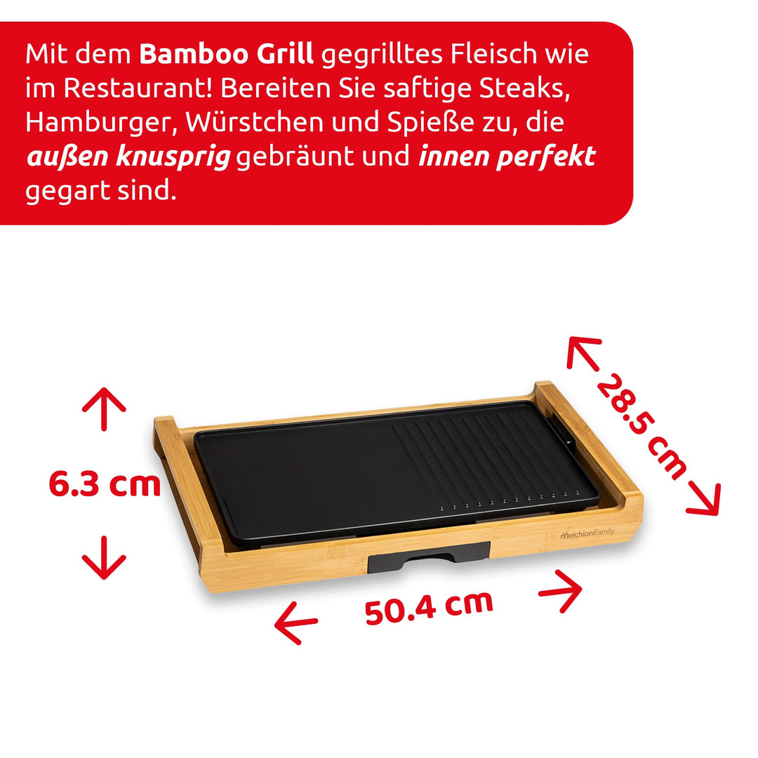Elektrogrill Tischgrill 1800W Bambus mit Grillplatte 43x23cm - Bild 3