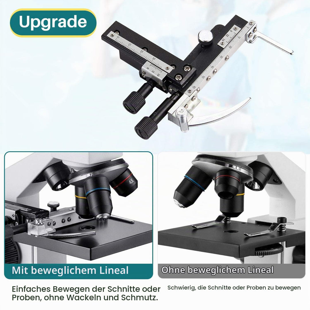 Lichtmikroskop 2000x mit LED-Beleuchtung, XY-Lineal und 10 Präparaten - Bild 5