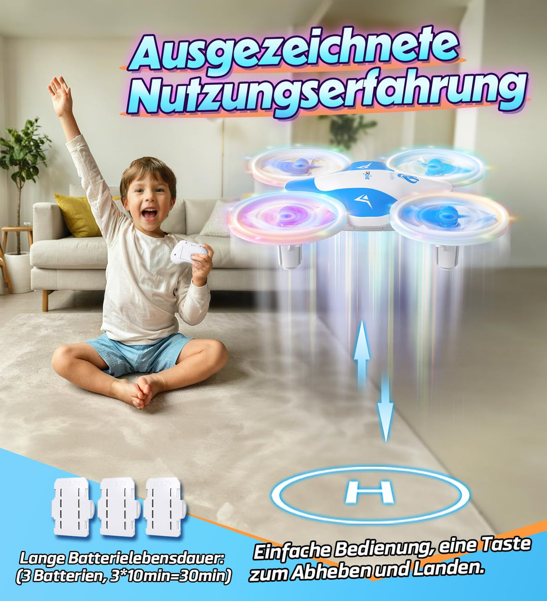 Mini Drohne für Kinder 6-16 Jahre mit LED-Licht 3 Akkus 30 Min Flugzeit - Bild 3