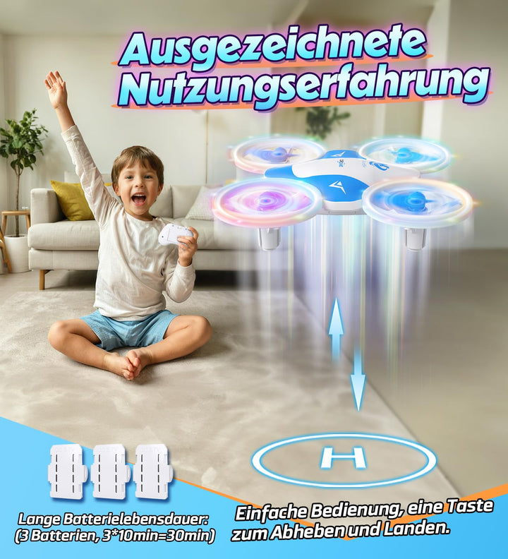 Mini Drohne für Kinder 6-16 Jahre mit LED-Licht 3 Akkus 30 Min Flugzeit - Bild 3