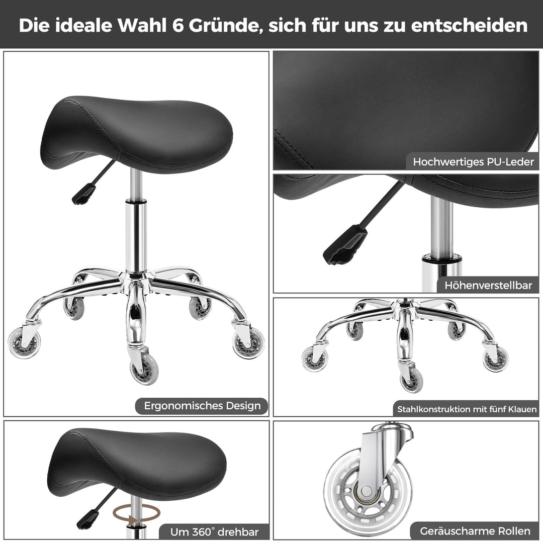 Sattelhocker mit Rollen höhenverstellbar 55–68 cm PU-Leder schwarz - Bild 7