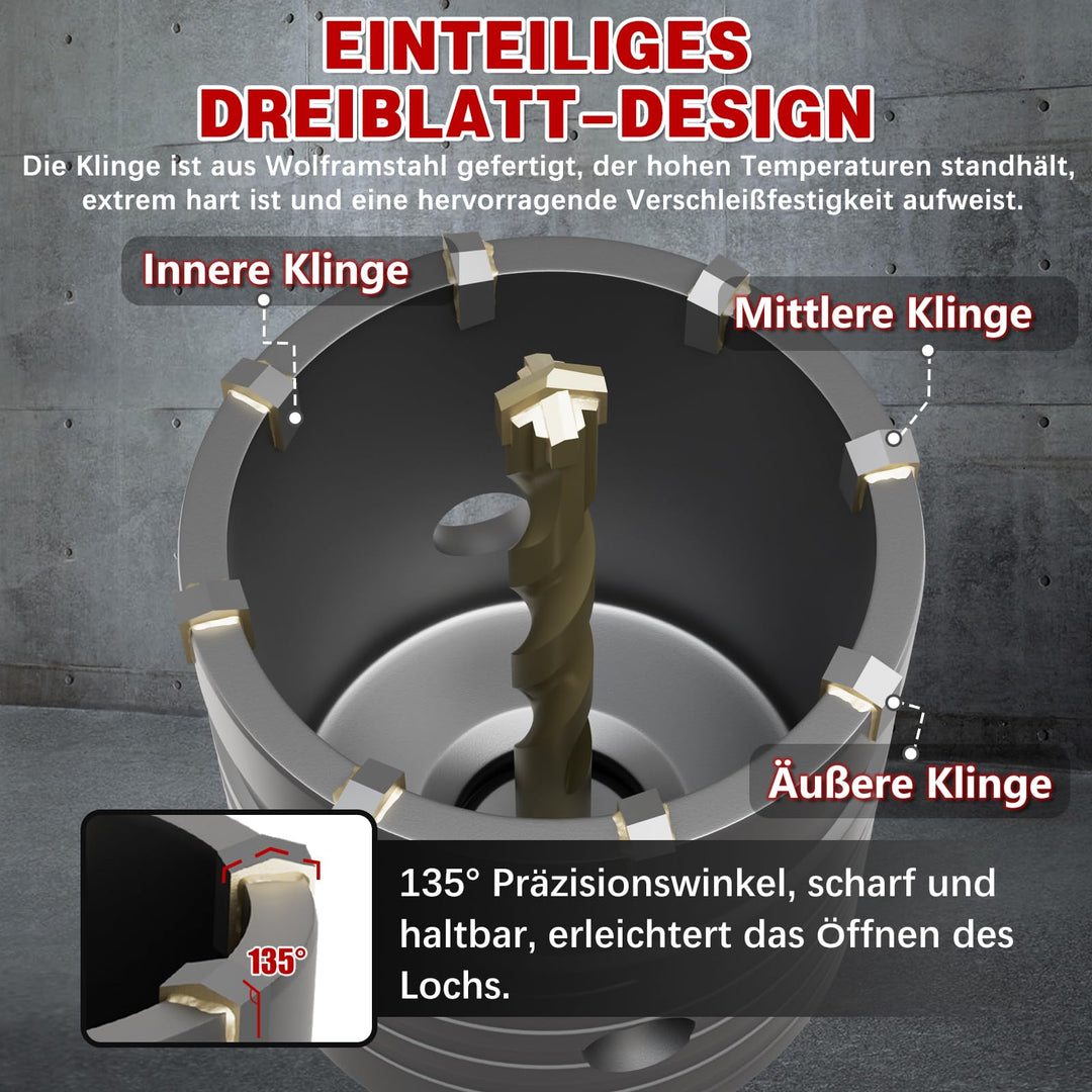 Bohrkronen-Set Hartmetall 7 Grössen SDS Plus &amp; Max für Beton Mauerwerk - Bild 4
