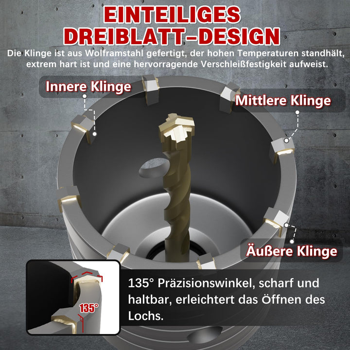 Bohrkronen-Set Hartmetall 7 Grössen SDS Plus &amp; Max für Beton Mauerwerk - Bild 4