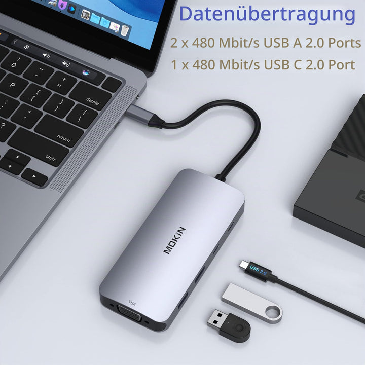 Dockingstation USB-C 8-in-1 Dual HDMI 4K fuer Laptop - Bild 6