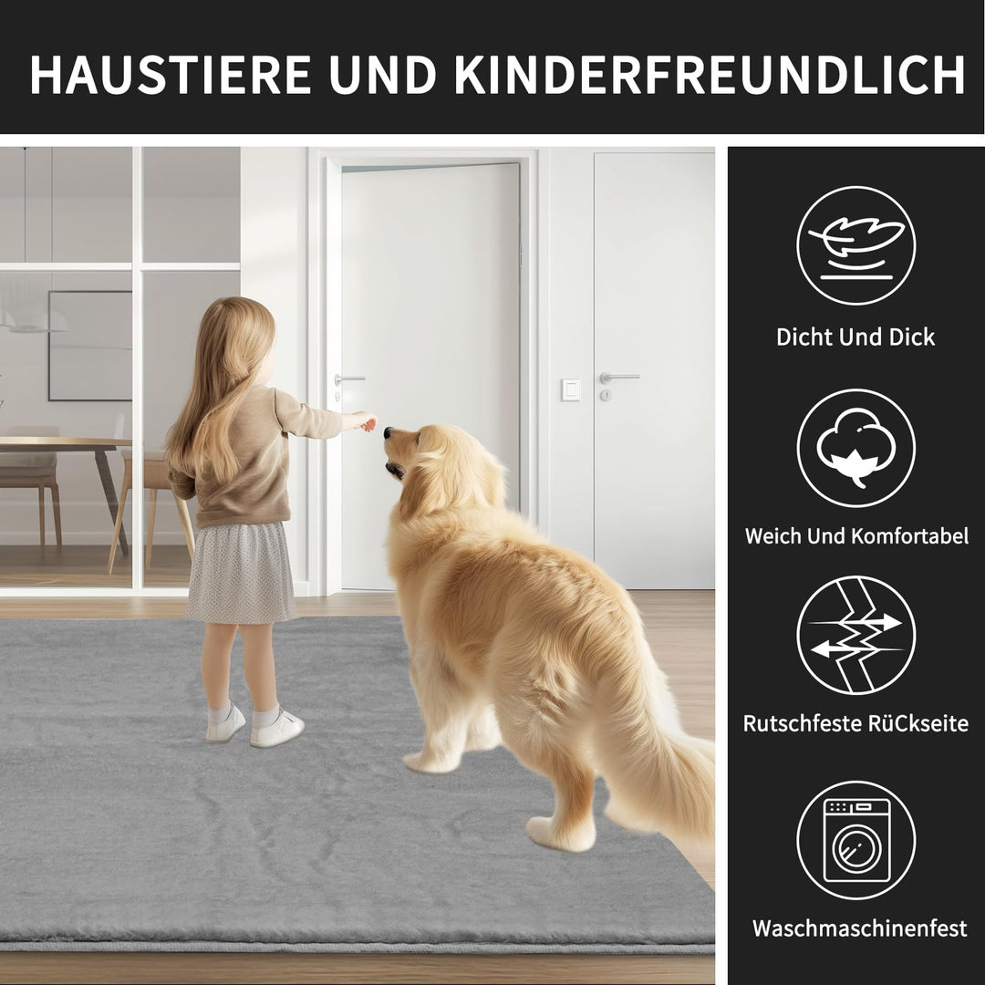 Kunstfell Teppich Kurzflor Dunkelgrau 160x230 cm Wohnzimmer - Bild 6