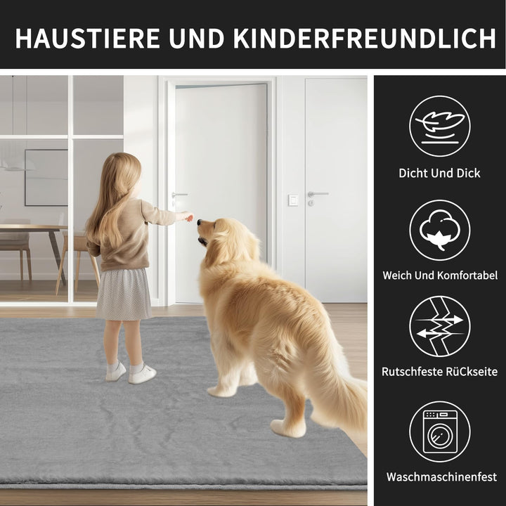 Kunstfell Teppich Kurzflor Dunkelgrau 160x230 cm Wohnzimmer - Bild 6