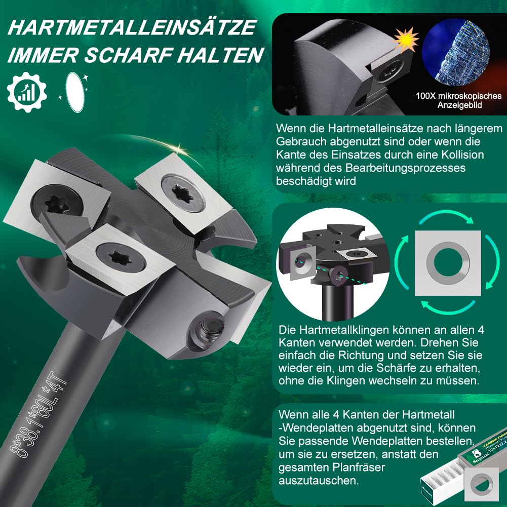 Planfräser 38,1 mm Schnittdurchmesser 8 mm Schaft für Oberfräse CNC - Bild 2