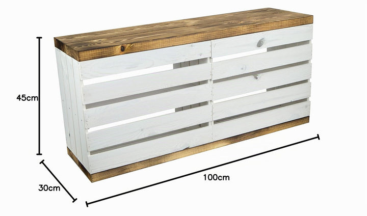 Schuhregal mit Sitzbank Obstkisten-Optik Weiss 100x30x45 cm - Bild 2
