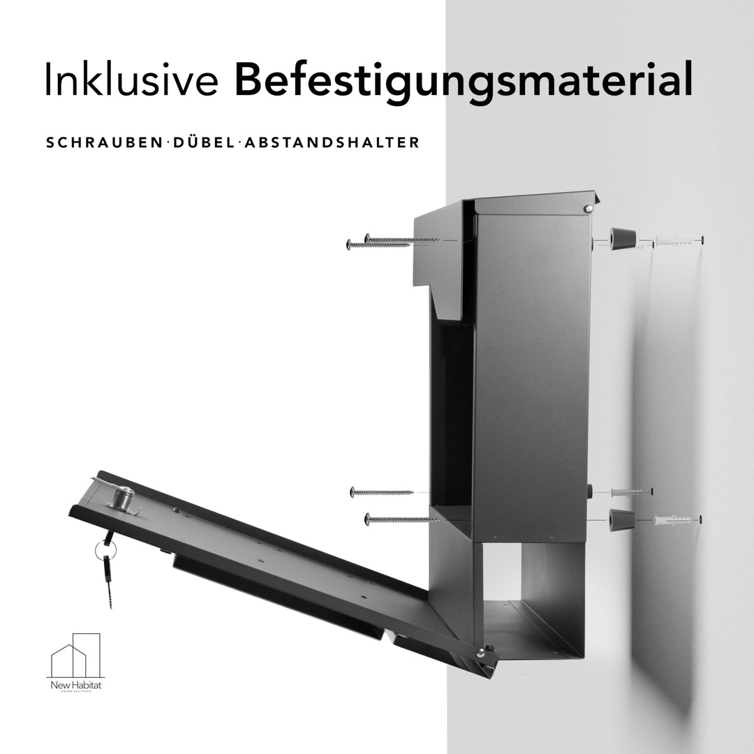 Wand-Briefkasten anthrazit personalisierbar mit Zeitungsfach Stahl - Bild 4