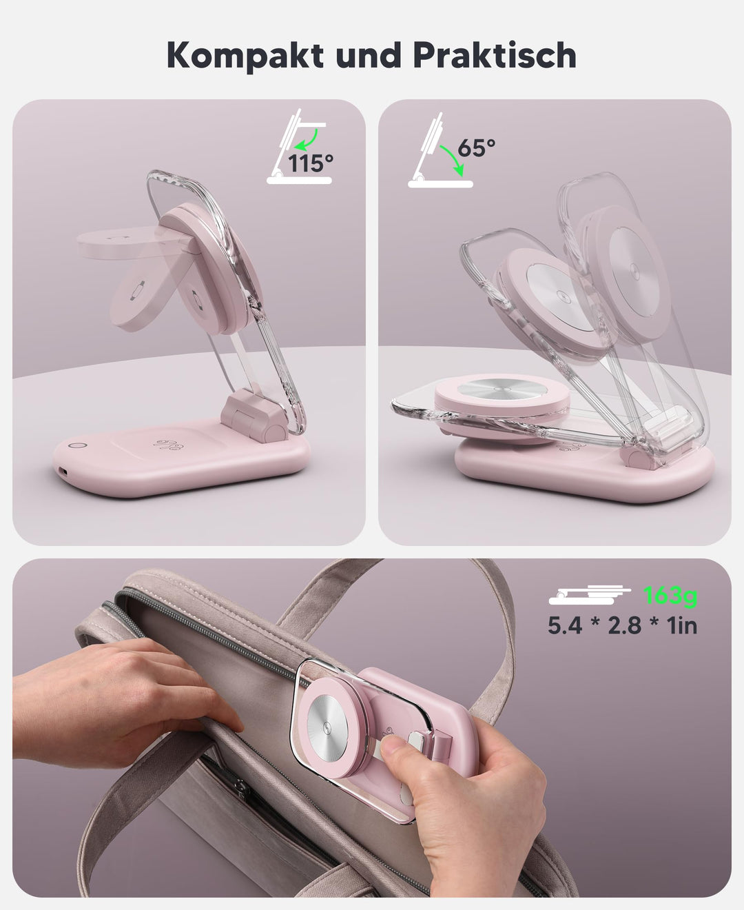 3-in-1 Ladestation Wireless MagSafe-kompatibel Faltbar Rosa - Bild 8