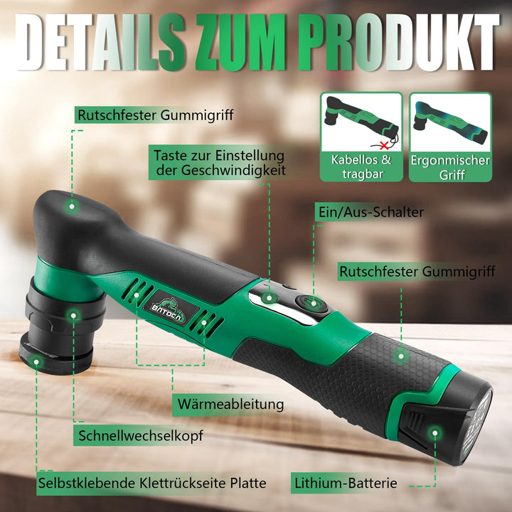 Mini Poliermaschine Akku 3-in-1 Rotation &amp; Exzenter 6 Stufen für Autopflege - Bild 3