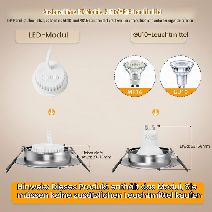 LED Einbaustrahler 230V dimmbar IP44 6W 12er-Set 68mm Nickel - Bild 6