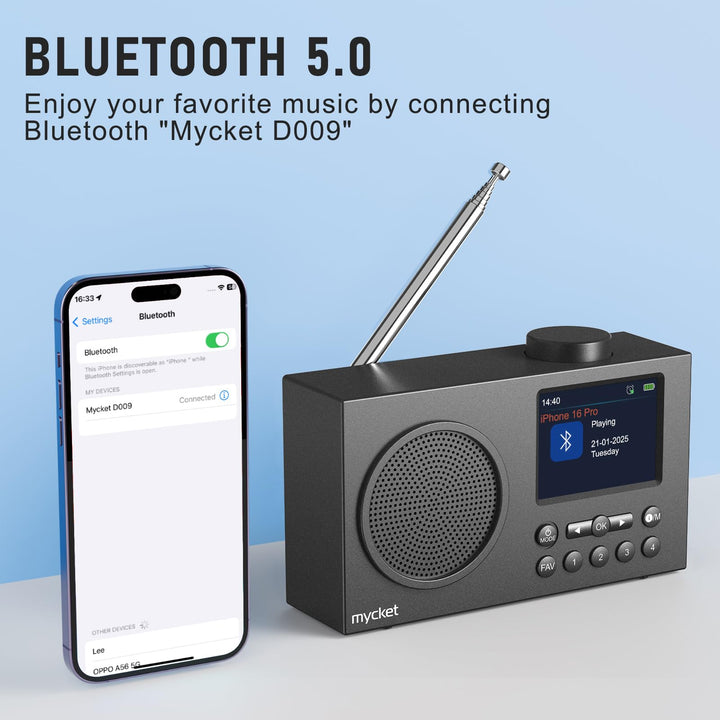 DAB+ Radio tragbar mit Bluetooth 5.0 und Dual-Wecker 2,4-Zoll-Display - Bild 5